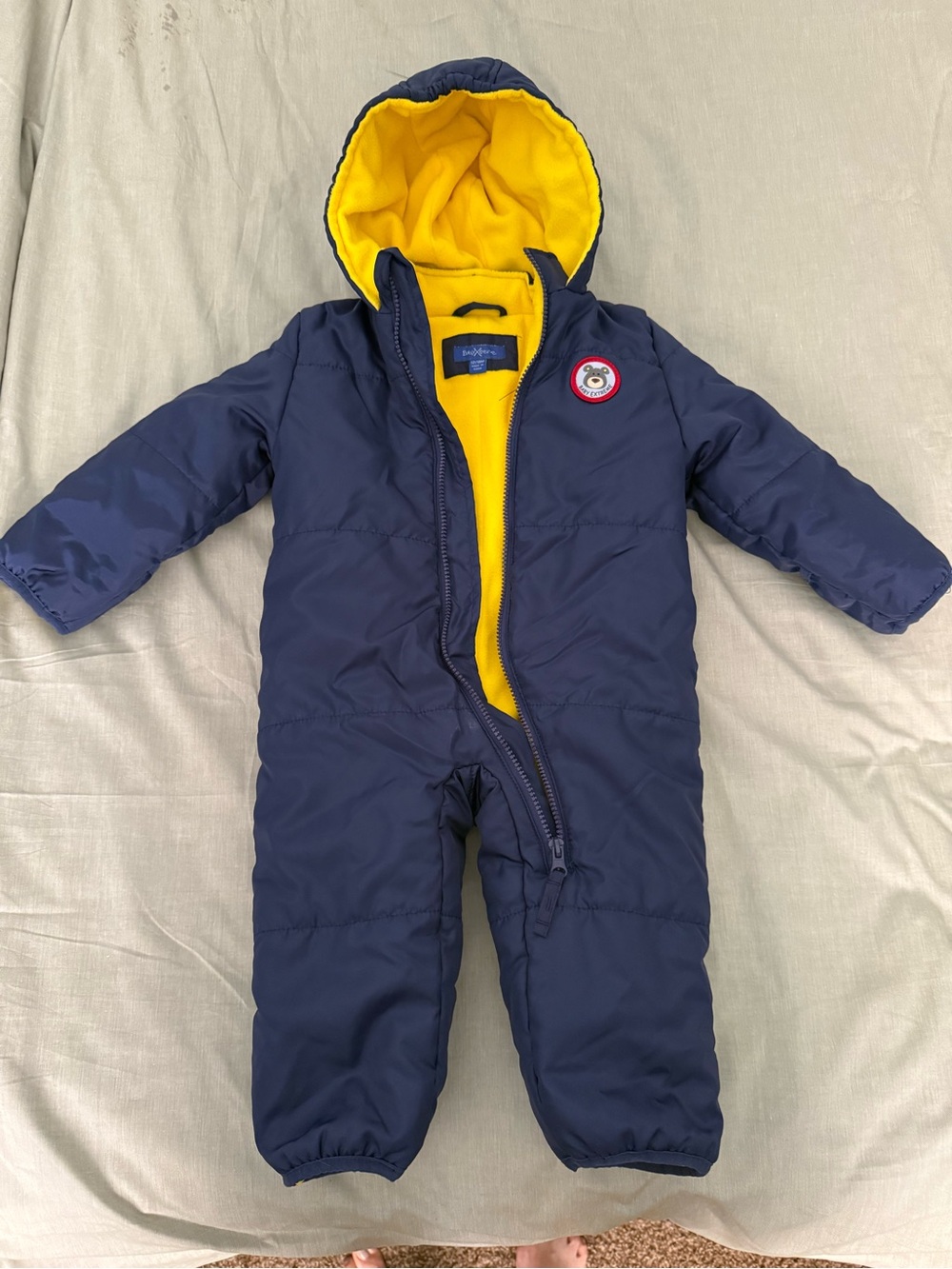 Kids Navy One-Piece Snowsuit with Yellow Lining